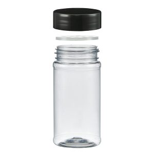 200ml PET Straight bottle with shaker disc and black cap